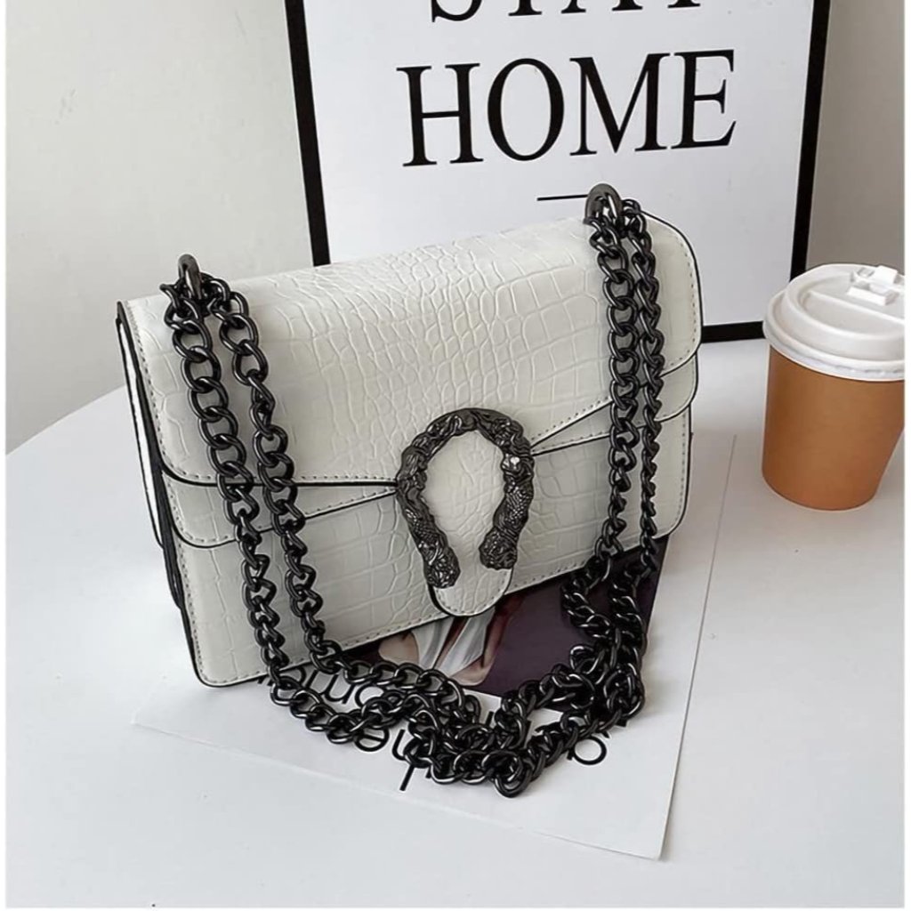 Women's Leather Vintage Snake Print Crossbody White Square Satchel Handbag